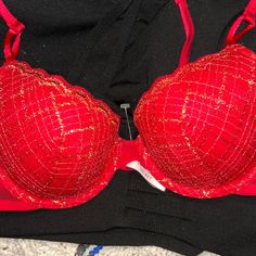 Super Pretty. Bling In The Front Cups; Red Satin Adjustable Straps, One Hook Closure; Mesh See Thru Sides. Just Adorable Full Bra, Lacey Bra, Red Bra, Victoria Secret Body, Gold Polka Dots, Lace Corset, Purple Lace, Demi Bra, Black Bra