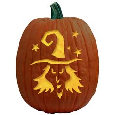 a carved pumpkin with the number two on it's face and stars around its head