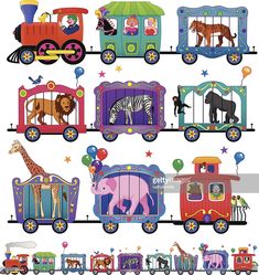 children's toy train with animals and balloons