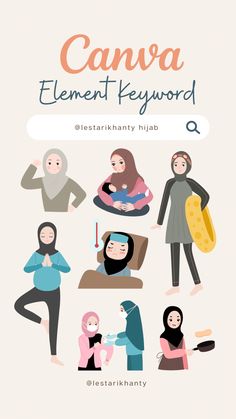 hijab woman, hijab, woman, muslim, islamic, activity, housewife, character, cute, people, young, yoga, pregnant, swimming, sick, fever, girl, hijab girl, cartoon Kode Canva, Activity Illustration, Canva Inspiration, Canva Tips