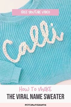 a sweater with the word calm written in white on it and an image of a blue sweater