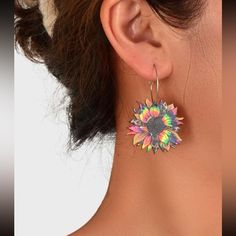 This Unique Pair Is A Wonderful Addition To Your Wardrobe And Your Style; Sure To Get Lots Of Compliments! Gsunwj50000ngm4 Multicolor Flower-shaped Jewelry For Summer, Multicolor Flower Shaped Jewelry For Summer, Trendy Flower Hoop Earrings, Trendy Multicolor Flower Earrings, Trendy Multicolor Flower Jewelry, Trendy Multicolor Flower Shaped Jewelry, Trendy Multicolor Flower Earrings For Summer, Trendy Flower-shaped Earrings For Summer, Trendy Flower Shaped Earrings For Summer