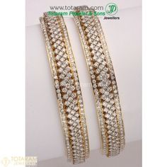 18K Gold Diamond Bangles - Set of 2 (1 Pair) - 235-DBL120 - Buy this Latest Indian Gold Jewelry Design in 79.000 Grams for a low price of $18,616.99