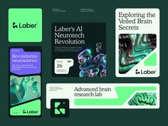 an assortment of brochures designed to look like brain images, including the logo for labber