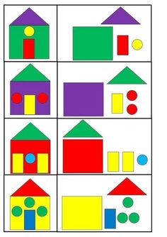 an image of different shapes and colors in the shape of houses with circles on them