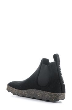 A felted finish and elastic-gore insets add to the comfort of a wool bootie made with a wool lining and distinctively waffled treads. 1 1/2" heel Pull-on style with elastic gore insets Cushioned insole Wool upper and lining/synthetic sole Made in Portugal Women's Shoes Winter Black Chelsea Boots With Suede Lining, Winter Wool Boots With Round Toe, Black Chelsea Boots With Rubber Heel Cap For Winter, Winter Black Chelsea Boots With Rubber Heel Cap, Winter Chelsea Boots With Textured Sole, Winter Chelsea Boots With Textured Sole And Round Toe, Wool Ankle Boots For Fall, Winter Slip-on Boots With Rubber Heel Cap, Casual Wool Boots With Round Toe