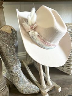 Women's cowboy hat  Boots not included  Decorative wool cowboy hat.  Geo quarts charm attached One size fits most  56-58  Adorable   All sales final. Birthday girl, bride to be, bachelorette fun.  Need a different color ? Message me. Ivory hat, pinks, whites and creams Woman’s Cowboy Hat, Luxury White Cowboy Hat For Western-themed Events, Mrs Cowboy Hat, Decorate Cowboy Hats Diy, Lainey Wilson Cowboy Hat, Customized Cowgirl Hats, Western Cream Felt Hat For Kentucky Derby, Western Style Cream Felt Hat For Kentucky Derby, Custom Cowgirl Hats Western