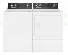 a white washer and dryer sitting next to each other on a white background