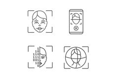 four different facial types in line art style, each with an individual's face