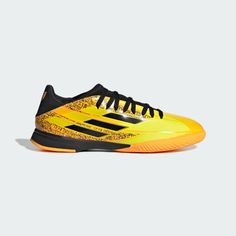 the adidas soccer shoe in yellow and black is on sale for under $ 50