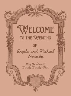 a wedding card with the words welcome to the bride and groom