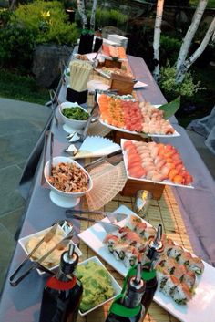 a long table filled with lots of food