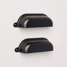 pair of black door handles on white background