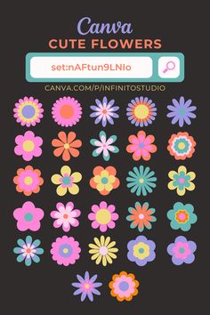 an image of flowers with the words canva cute flowers in spanish and english on it