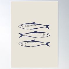 two fish swimming side by side on a white background with blue ink poster print in the middle