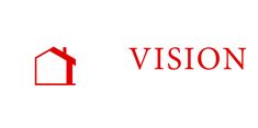 the word vision is written in red on a white background with an image of a house