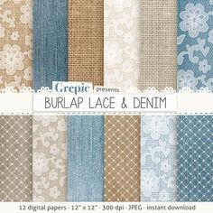 an image of burlap lace and denim digital paper