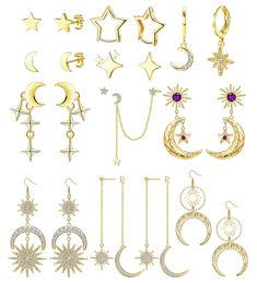 PRICES MAY VARY. 【Moon And Star Earrings】An order contains 11 pairs of moon and stars earrings in different styles, such as star moon earrings stud, earring star hoop, y2k star earrings small stud, sun and moon earrings huggie, y2k moon star earrings, asymmetrical ear cuff chain, crescent sun and moon dangle earrings, midnights earrings, dainty long sun moon earrings, large moon earrings, gothic boho celestial earrings. 【High quality materials】To provide a comfortable wearing experience, the ear Star And Moon Earrings, Moon Earrings Studs, Earrings Asymmetrical, Earring Star, Boho Celestial, Ear Cuff Chain, Constellation Earrings, Stars Earrings, Gothic Boho