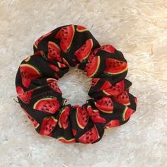 Black Watermelon, Hair Clips 90s, Watermelon Nails, Floral Scrunchie, Scrunchies Diy, Nail Effects, Velvet Scrunchie, Scrunchie Hair, Ponytail Holder