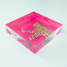 a pink box with a cheetah on it