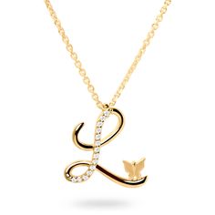 The “Letter L” pendant necklace features a delicate butterfly and lab-grown diamonds set in white or yellow gold. Available in 10K or 14K white or yellow gold Available chain lengths: 16 and 18 inches Set with round lab-grown diamonds, .07 ctw Attention to quality and detail is paramount to Ivy Jewelry Made in New York City Inspiration Timeless. Sentimental. Elegant. The designer added a delicate butterfly to each letter in the series to symbolize a “beautiful soul.” Whether your initial reminds Luxury Initial Pendant Jewelry For Anniversary, Luxury Gold Initial Necklace With Single Diamond, A Necklace Letter Diamond Cursive, Luxury Diamond Necklace With Initial Pendant In Brilliant Cut, L Letter Necklace, Alphabet Pendant Gold Letters, Zee Core, Leyla Core, Letter L Necklace