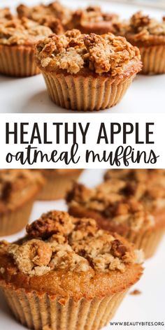 healthy apple oatmeal muffins on a white plate with the title above it