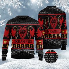 Krampus Ugly Christmas Sweater, Funny Ugly Christmas Sweater, Sweater Xmas Krampus Christmas, Xmas Sweaters, Funny Xmas Sweaters, Christmas Sweater Funny, Gothic Men, Red Fall, Ugly Christmas Sweater Funny, Funny Xmas, Xmas Sweater