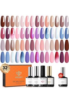 modelones 32 PCS Gel Nail Polish Kit, 28 Colors Gel Polish Fall Winter Set with Glossy&amp;Matte Top Base Coat   Bond Primer, Nude Pink Blue Purple Glitter Nails Gifts for Women DIY Salon Home Blue Glitter Nail Polish, Neutral Gel Nails, Purple Glitter Nails, Blue Glitter Nails, Nail Polish Gift, Matte Gel, Nail Primer, Salon Gifts, Nail Polish Kit