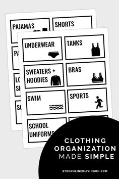 clothing organization made simple printable labels for t - shirts, shorts and sweatshirts