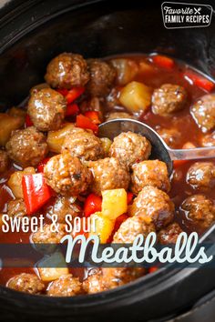 a slow cooker filled with meatballs and vegetables