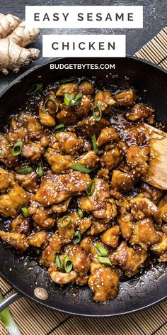 an easy sesame chicken recipe in a skillet