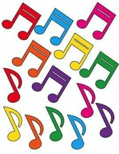 colorful musical notes are arranged in rows on a white background