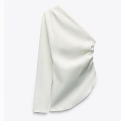 Zara Top White Zara Top, Elegant White Draped Blouse, Elegant Draped White Blouse, White Fitted Draped Blouse, White Draped Fitted Blouse, Fitted White Draped Blouse, Fitted Draped White Blouse, Asymmetrical Ruched Fitted Blouse, Spring Evening Blouse With Ruched Details