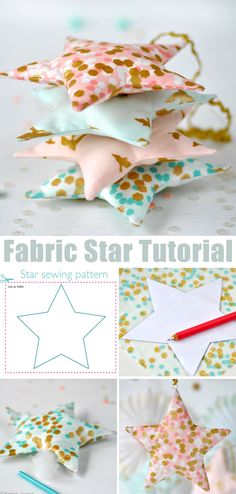 the instructions for how to make fabric star garlands with stars on them, including scissors and