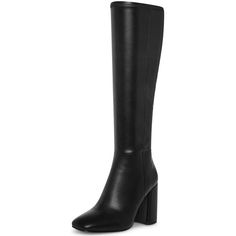 PRICES MAY VARY. Our black knee high boots are made from premium stretch leather with a soft touch and stretch that is calf friendly, with a stretch insole for all-day comfort. Featuring a chic square toe and sturdy chunky heel, these black tall boots have an easy on/off side half-zip design for easy on and off. Black Leather boots size measurements: heel height: 3.5 inches, calf round: 15 inches, opening: 16.5 inches. Perfect for a night out or an everyday look, these knee high black boots go p Black Knee High Boots Outfit, Knee High Black Boots, Black Tall Boots, High Black Boots, Long Black Boots, Women's Knee High Boots, Leather Knee High Boots, Black Knee High Boots, Zip Design