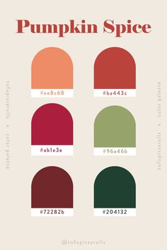 the color scheme for pumpkin spice is shown in red, orange, green and yellow