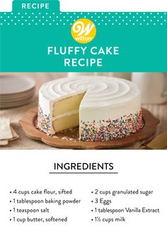 a recipe for a cake with white frosting and sprinkles on it