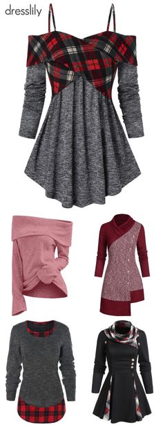 Womens fashion outfits | Outfits with sweatshirts | Casual outfits for women #dresslily #women #outfits #sweaters #cardigans #knitwear #spring #cozy #fashion #pullover Roll Clothes, Ootd Christmas, Winter Blouse, Winter Skirts, Winter Blouses, Cold Shoulder Tops