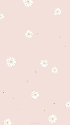 a pink background with white daisies and gold dots