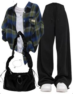 OOTD: Long Sleeve Blouse + Baggy Sweatpants + String Shoulder Bag Retro Comfy Outfits, Grunge Outfits Comfy, Loose Aesthetic Outfits, Skirt With Long Sleeve Shirt Outfit, Baggy Clothes Outfit Korean, Baggy Fits Women, Outfit Ideas Baggy Clothes, Loose Outfits For Women, Warm Grunge Outfits