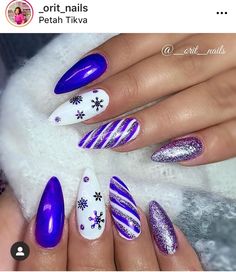 Purple Holiday Nails Winter, Purple Christmas Nails, Purple Winter Nails, Sparkly Christmas Nails, Christmas Press On Nails, Holiday Nails Winter, 2024 Nails