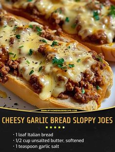 two cheesy garlic bread sloppy joes on a plate