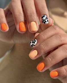 Colorful Gel Manicure, Ohara Nails, Spring Nail Inspo Short, Simple Bright Nails, Mix Match Nail Designs, Short Edgy Nails, Boho Spring Nails, Super Short Nail Designs, Short Orange Nails