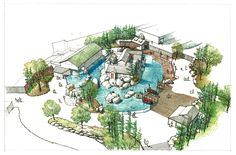 this is an artist's rendering of a house with a pool and hot tub