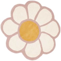 a white and yellow flower rug on a white background