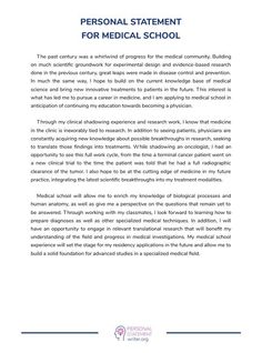 a white paper with the words personal statement for medical school