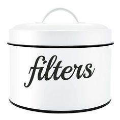 a white and black canister with the word filters on it