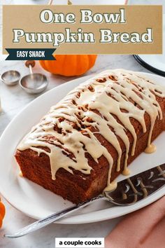 a loaf of pumpkin bread on a white plate