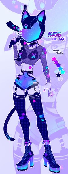 a woman in futuristic garb and boots with stars on her chest, standing next to a