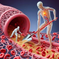 an image of a human body with blood flowing out of it and a man digging into the ground